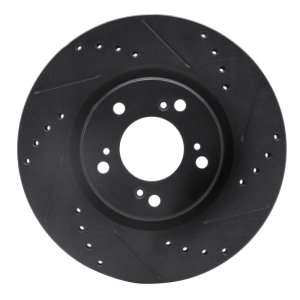 Honda S2000 Brake Rotor (1) - Front Right - R1 Concepts - Drilled & Slotted - Black - `00-`09